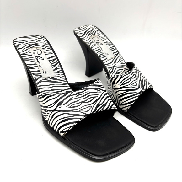 Vintage 90s Palornio Zebra Print Genuine Leather Block Heel Sandal Mules Size 7 - Picture 3 of 16